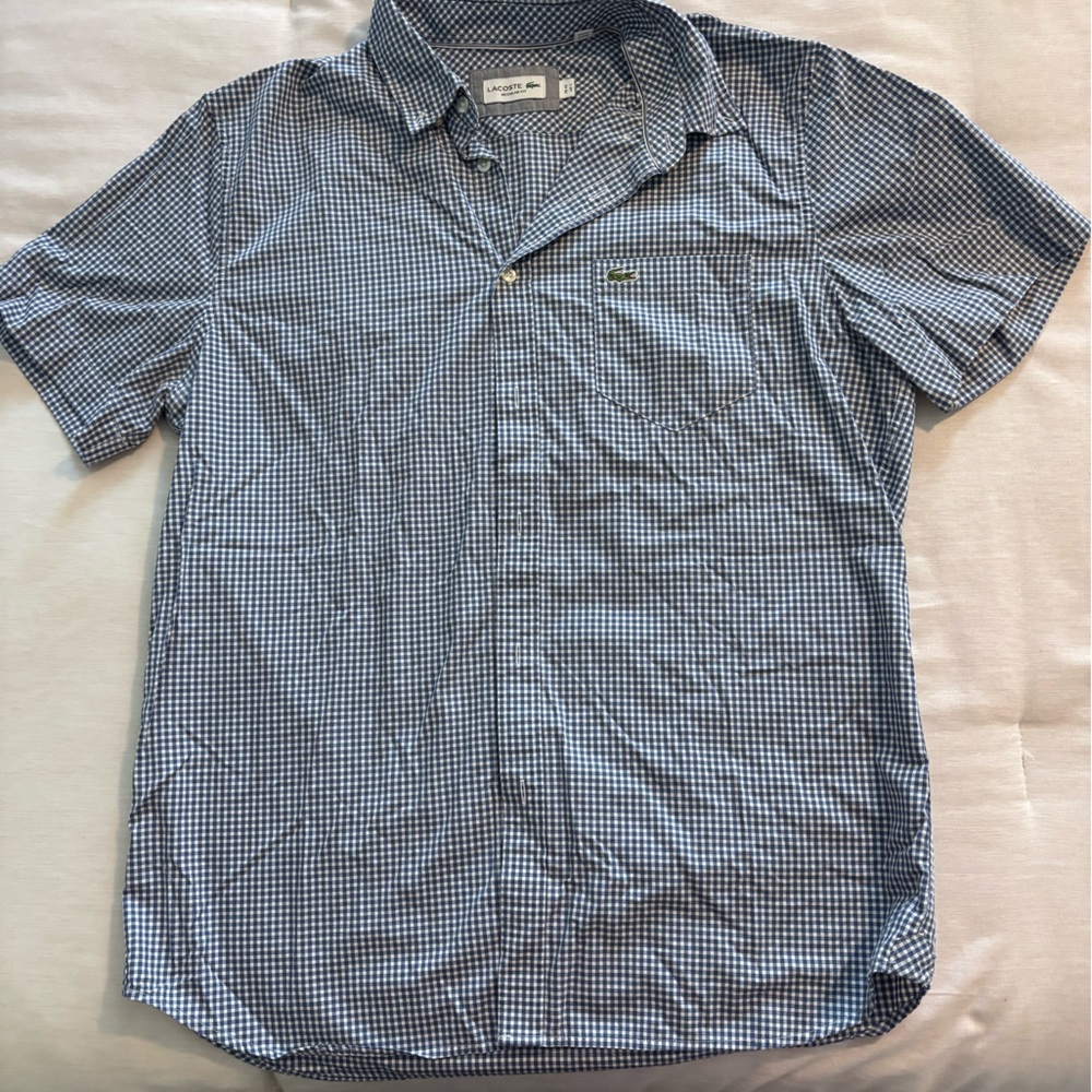 Lacoste Men’s Navy and White Gingham Polo